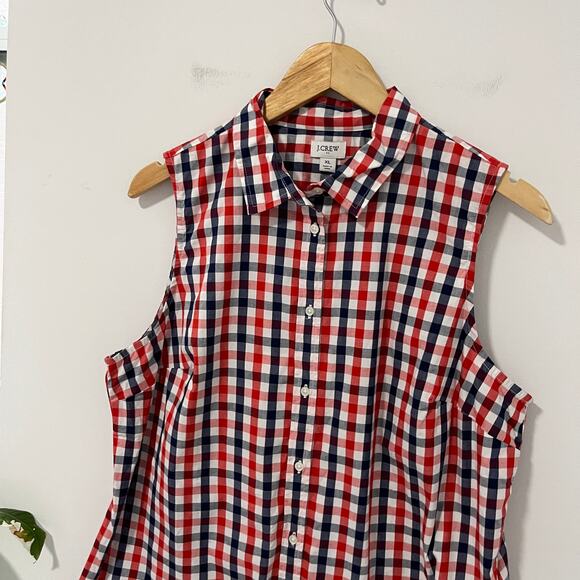 J. Crew Red White & Blue Plaid Button Up Tank Size XL - Picture 5 of 6